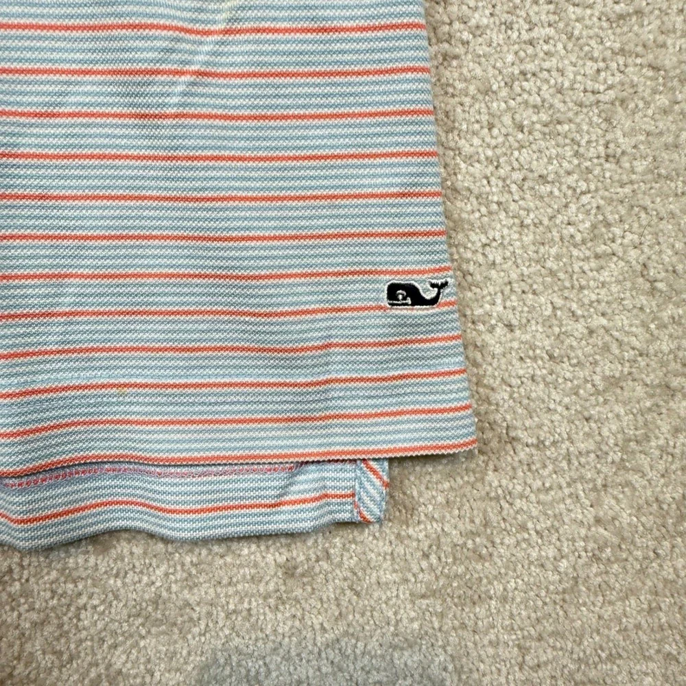 Vineyard Vines Mens Large Striped Polo Shirt Light Blue Orange